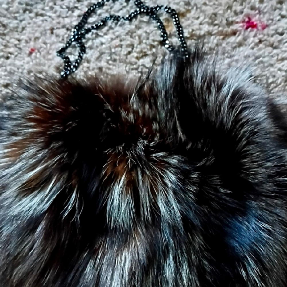 Luxurious Brown and Black Fur Pom-Pom Charm